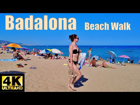 ☀️Badalona Beach Walk 4K, Barcelona Spain