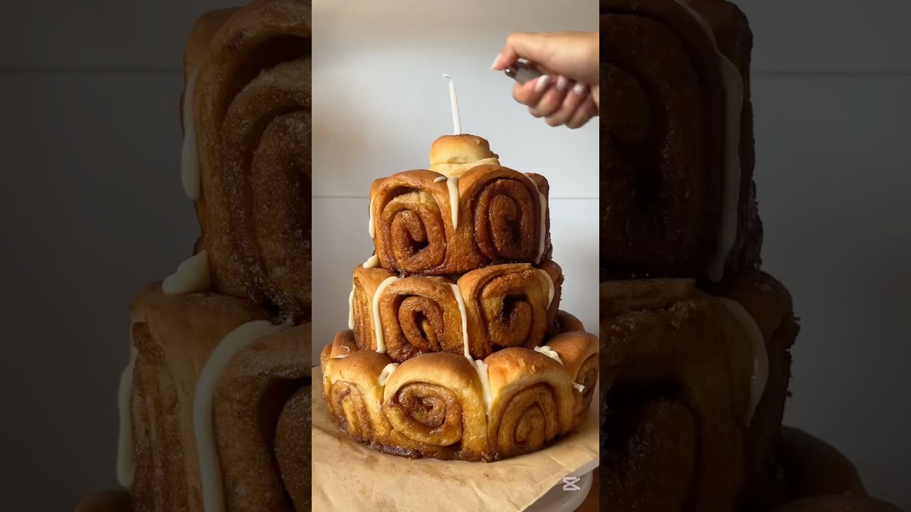 Cinnamon roll birthday cake 🎉❤️ #cinnamoroll #birthdaycake #baking #recipe #asmr