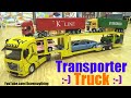 Toy Cars A Car Transporter Truck Loaded With Semi Hauler Cargo Container Trucks SUV Jeep And Car