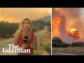 Greek wildfires: moment ammo depot explodes caught on live TV broadcasts