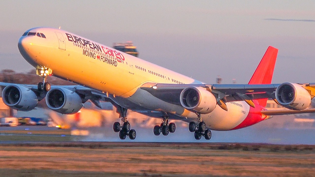 AIRBUS A340-600 DEPARTURE during SUNRISE + RARE A300 - Aviation at Maastricht (4K)