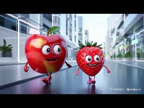 Satisfying ASMR Fruit Friends 🍎🍓 Walking in a Futuristic City