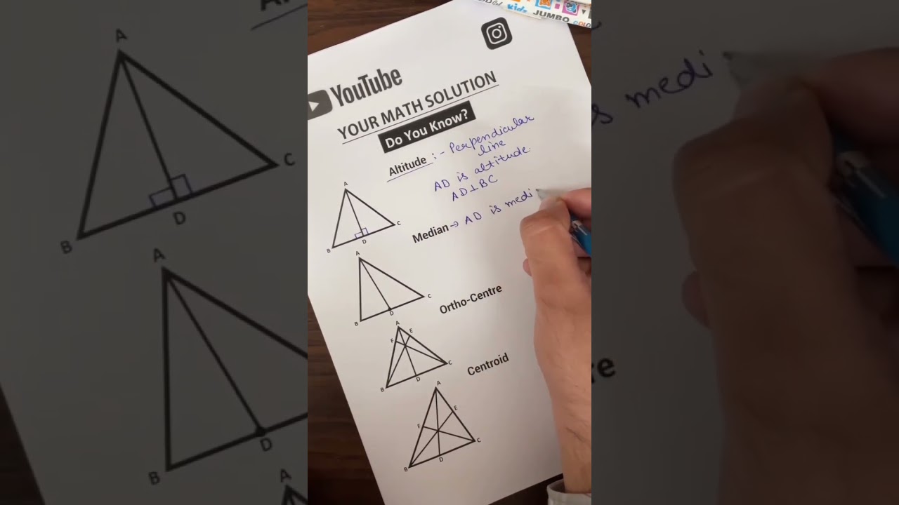 triangle 📐, altitude, median, ortho-center , centroid of triangles properties,class 10th and 12 math