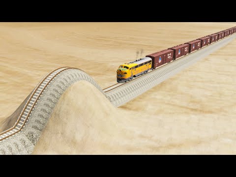 Impossible Giant Speed Bump Rail Tracks Vs Trains Crossing - BeamNG.Drive
