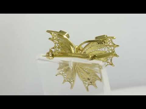 Vintage Natural Citrine Filigree Butterfly Pin 1.40CT 18K YG 1 ¼” Wide - 32167