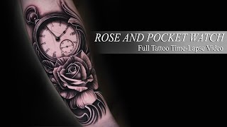 ROSE & POCKET WATCH | Realistic Tattoo Time-Lapse