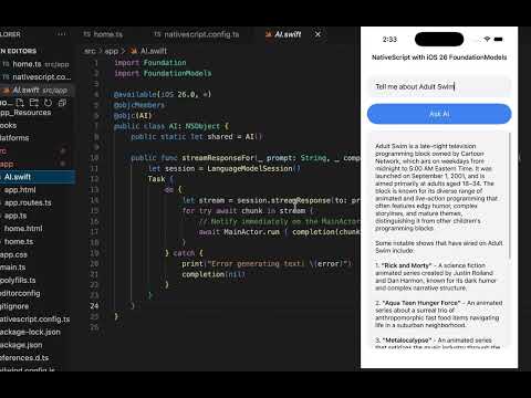 Example NativeScript using iOS 26 FoundationModels