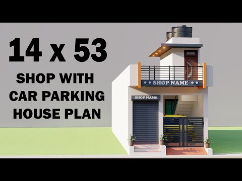 14X53 Shop or Car Parking House Plan, 3D Shop or House Naksha