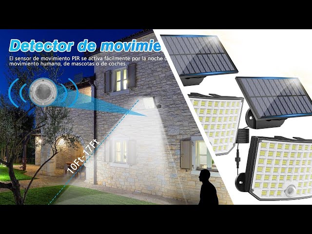 Vídeo relacionado con Luz Solar Exterior 204LED/2000LM/3 Modes Focos LED Exterior Solares con Sensor de Movimiento, IP65 Impermeable Split Lampara Solar Exterior con Cable de 5M para Jardin Garaje Camino [1 Paquete]