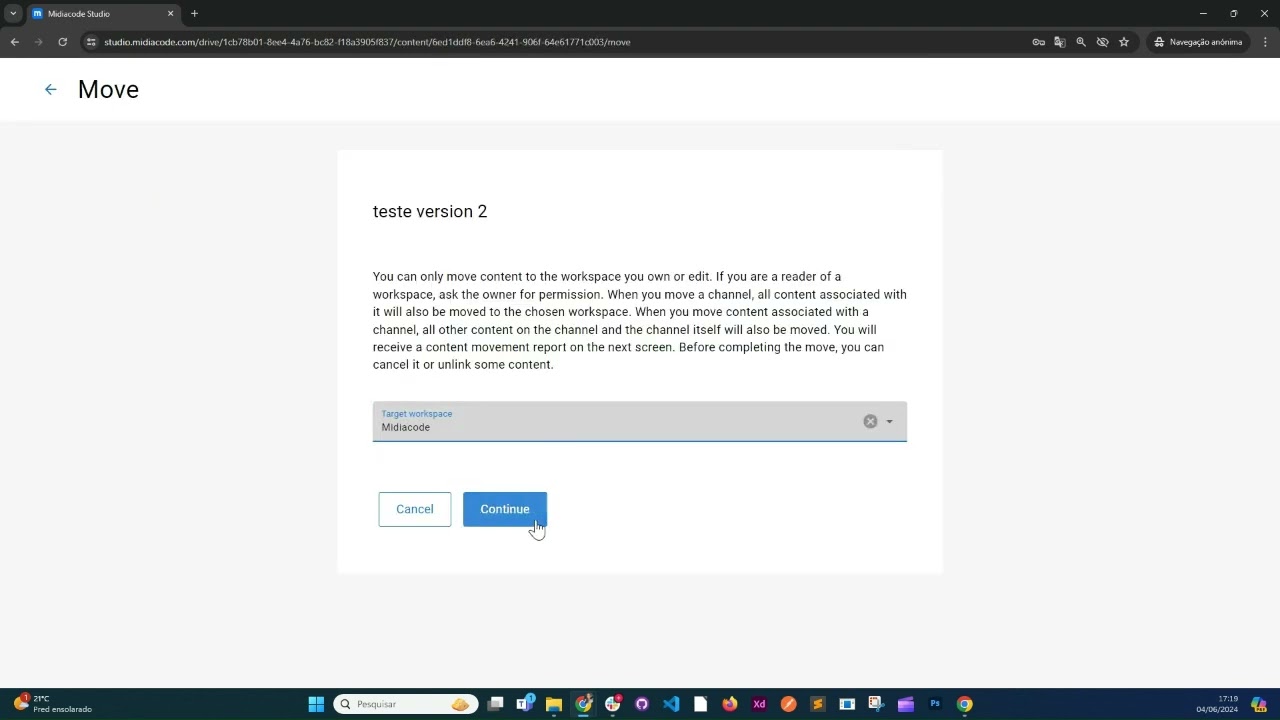 How to Move Content from One Workspace to Another in Midiacode Studio