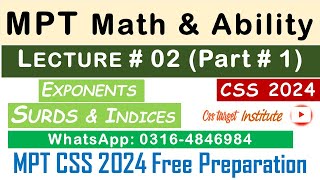 Basic Math & Ability CSS MPT 2024 | Lecture # 2 Part # 1 | MPT CSS 2024 Free Preparation | FPSC