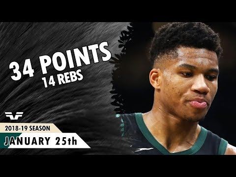 Giannis Antetokounmpo - 2019.01.25 - Bucks vs Hornets - 34 Pts, 14 Rebs