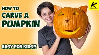 How to Carve a PUMPKIN!! - (Easy for Kids!)