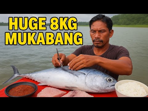 🌧️ EPIC 8kg FISH KINILAW Feast on a RAFT in the RAIN! 🇵🇭🌊 (Giant Raw Fish Mukbang!)