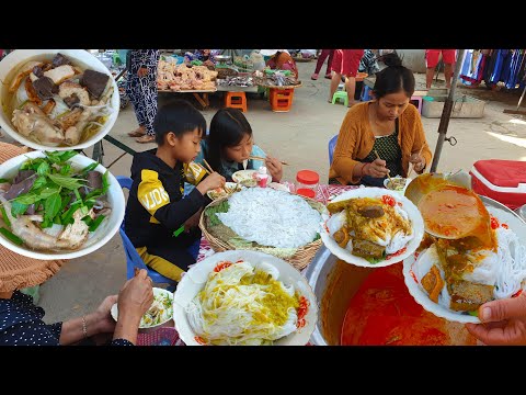 Breakfast @Countryside - Cambodian Rice Noodle With Gravy Fish & Chicken Curry, & Num Banhjok Sroas