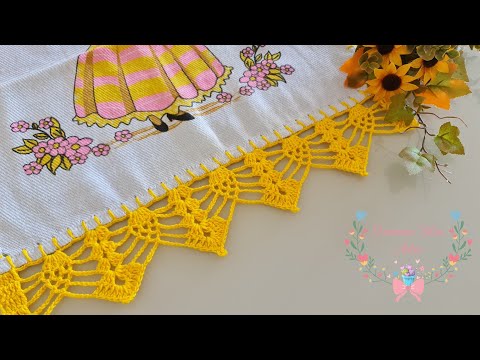 bico/barrado de croche no pano de prato fácil #694 passo a passo