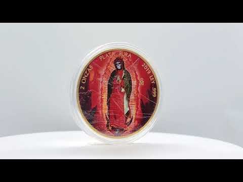 RED SANTA MUERTE LIBERTAD 1 ONZA SILVER & GOLD GILDED 2 OZ COIN MEXICO 2019