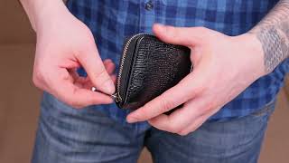 Лакированный кошелек для женщин с монетницей на молнии из натуральной кожи фактурной KARYA 21411 черный