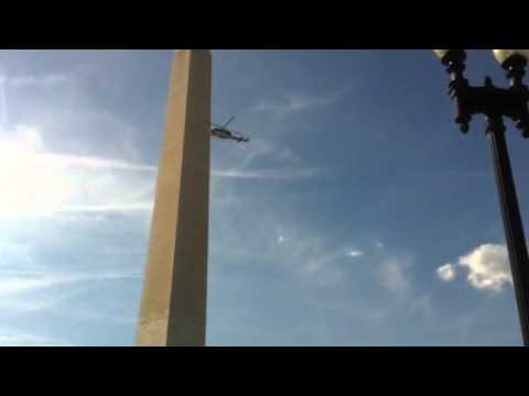 Park Police Chopper checks out Damage at Washington Monument