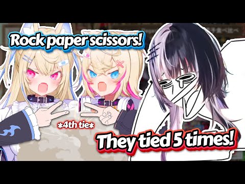 Shiori laughs at how FUWAMOCO keep syncing at rock paper scissors