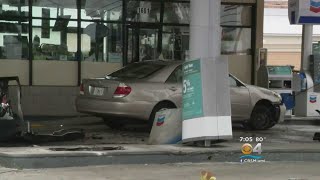 Car Crashes Into Gas Station, Causing Pump Fire In Lauderhill