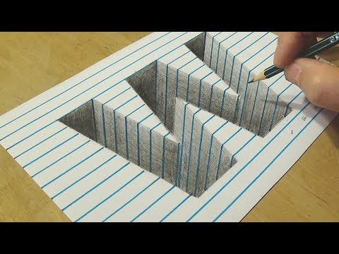 Drawing Letter W Hole in Line Paper - Optical Illusion with Graphite Pencil - Vamos