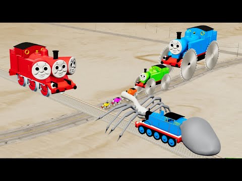 Cursed Thomas the Tank EXE Vs Saw Wheel Thomas Vs Triple Head Thomas Rail Tracks - BeamNg.Drive