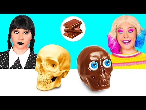 Челлендж. Шоколадная Еда vs Настоящая еда с Уэнсдей Аддамс от BaRaDa Gold Challenge