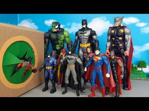 The Avengers, Batman, Superman entered the box and were transported by Hulk vehicles