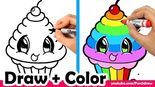 How to Draw a Rainbow Cupcake Cute + Easy