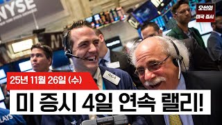 【미국 증시 오늘의 요약】 미 증시 4일 연속 랠리! 12월 금리인하 기대감 '최고조' (델·오라클 급등) - 2025/11/26