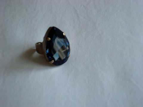 Swarovski crystal Montana Blue pear stone ring