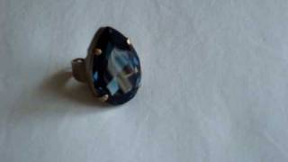Swarovski crystal Montana Blue pear stone ring