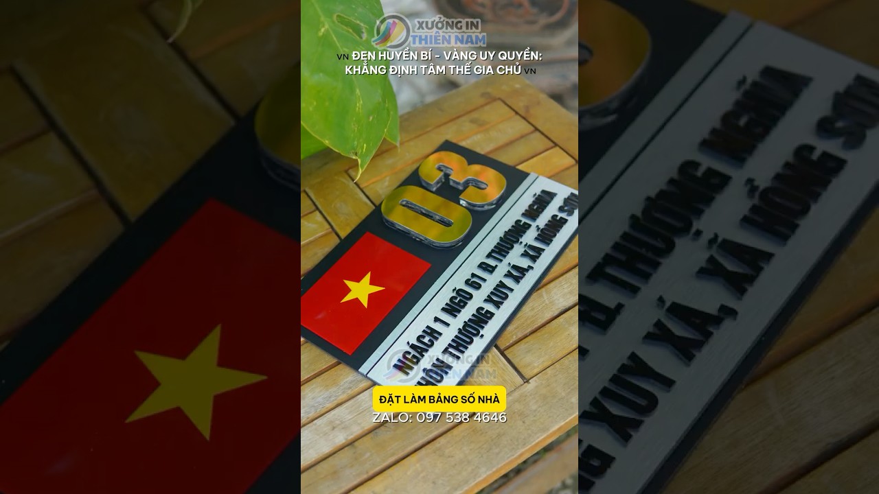 Review Bảng Số Nhà Alu Đen Số Vàng Gương 10mm Có Cờ Việt Nam | Size 30x15 cm Sang Trọng