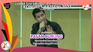 Download lagu Pasan Burung - Iqbal Syahrul Ramadhan - UNP - Lomba Bernyanyi Solo 🎵 KONGRES V AP2SENI 2023 mp3
