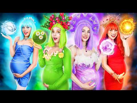 ¡Cuatro Elementos Están Embarazadas! Chica Fuego, Agua, Aire y Tierra