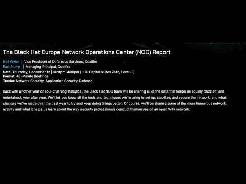 The Black Hat Europe Network Operations Center (NOC) Report