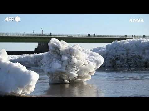 In Germania enormi blocchi di ghiaccio sul fiume Elba #ansa #news
