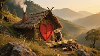 Building a Hillside Shelter with a Heart-Shaped Door | Bamboo & Wood Survival Cabin