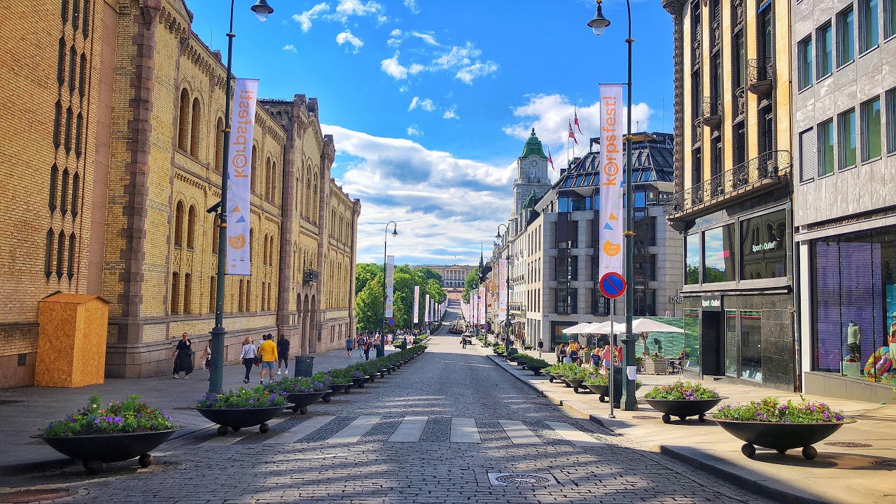 Experience a captivating stroll across Karl Johans Gate.