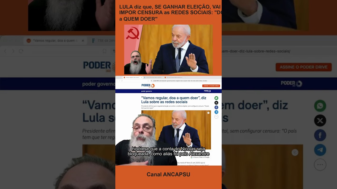 LULA diz que, SE GANHAR ELEIÇÃO, VAI IMPOR CENSURA as REDES SOCIAIS: "DOA a QUEM