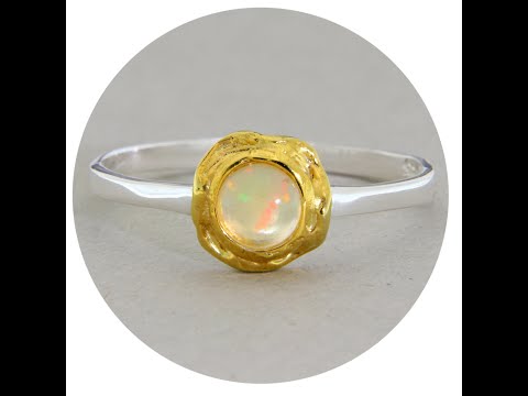 Inel Argint 925 Accente Aurite Opal Natural - Energie si Rafinament