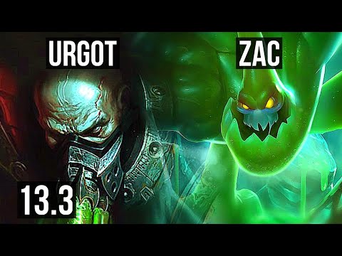 URGOT vs ZAC (TOP) | 9 solo kills, Rank 6 Urgot, 1.7M mastery, 800+ games | KR Master | 13.3