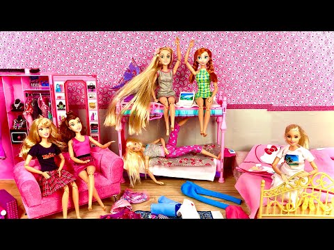 Barbie 4 Princesses Sisters Morning Routine Bedroom Bunk Bed Rutin Puteri Pagi Dress Up Prinzessin