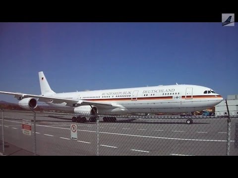 German Air Force Airbus A340-300 Landing & Extremely Close Up Taxi at Quebec City Airport! (9/27/14)