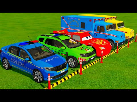 TRANSPORTING DACIA LOGAN DUSTER MCQUEN AMBULANCE VEHICLE ON MAN TRUCKS