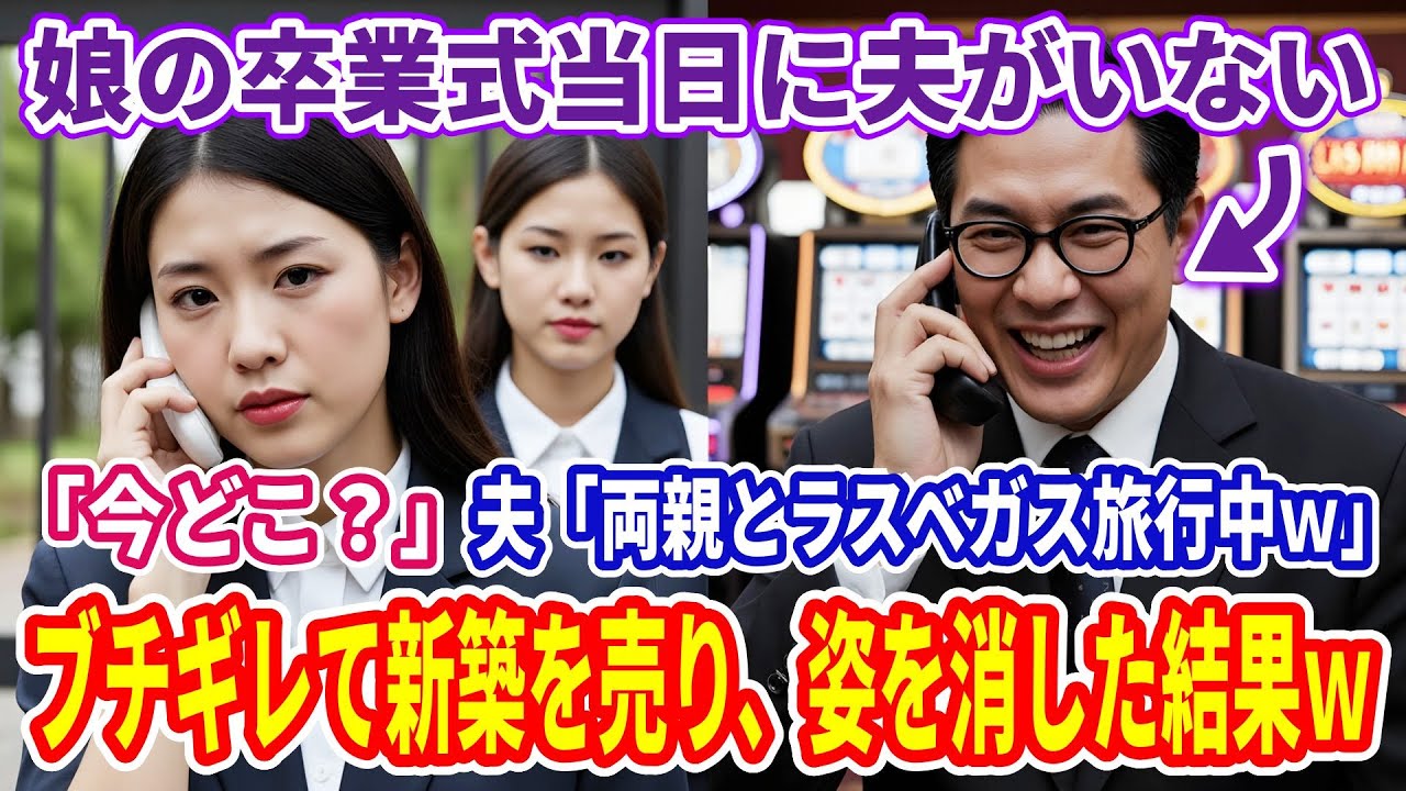 【スカッとする話】娘の卒業式当日に夫がいない…私「今どこ？」夫「両親とラスベガス旅行中ｗ」私「娘の卒業式なのに？」キレた私は新築の家を売り払い娘と姿を消した結果w