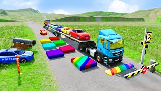 Flatbed Truck McQueen | Transportation with Truck - Pothole vs Car #107 | BeamNG.Drive Gameplay