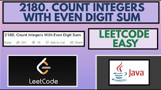 YouTube video 'Leetcode | 2180. Count Integers with Even Digit Sum | Easy | Java Solution'