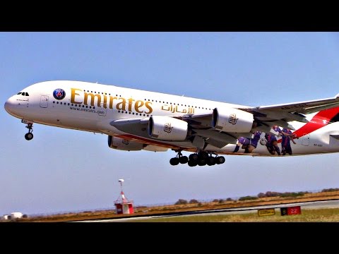 Emirates Airbus A380 Takeoff from LCA - PSG FC Special Livery - DIVERTED! - Close Views